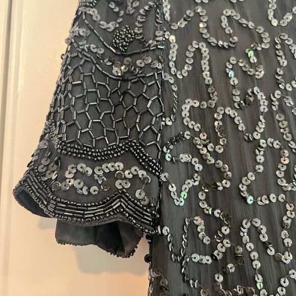 Vintage Brilliante‎ by J.A. Silk Beaded Formal Dress Black Sequins Size Small - Picture 10 of 11